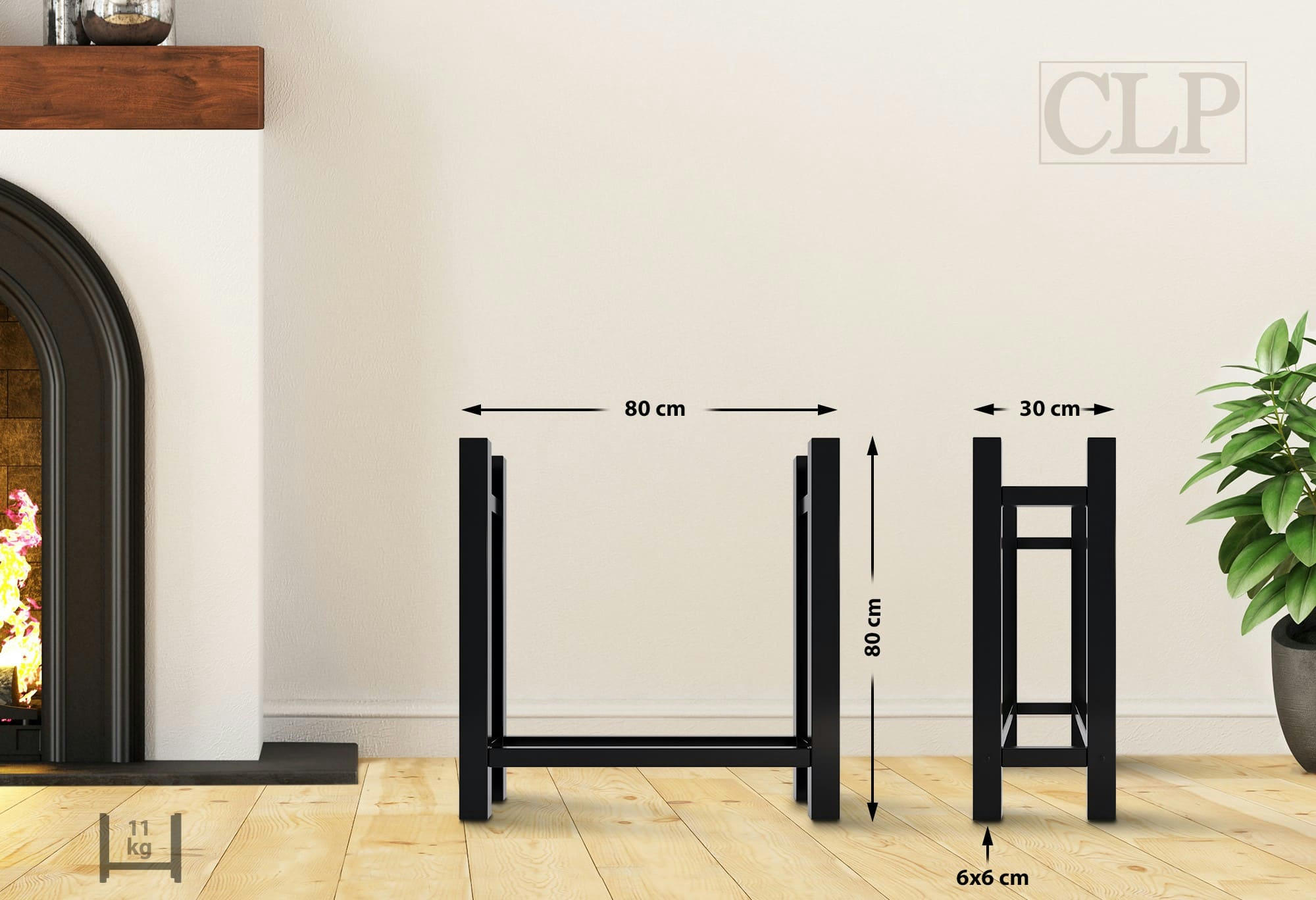 MEDYA - Porte-bûches solide et design en métal 30x80x80 Noir