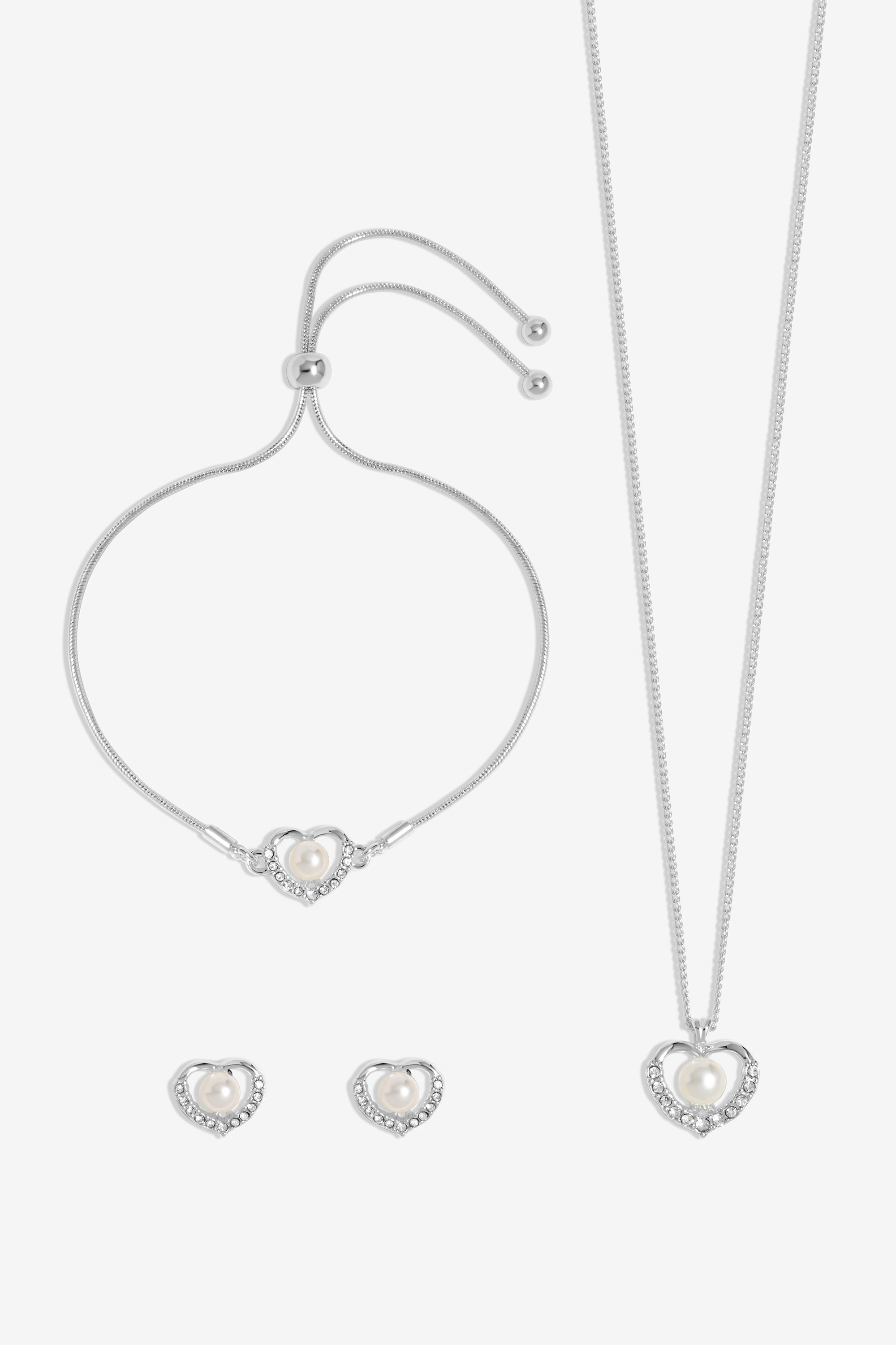 Jon Richard Silver Plated Pearl And Crystal Heart Trio Set - Gift Boxed