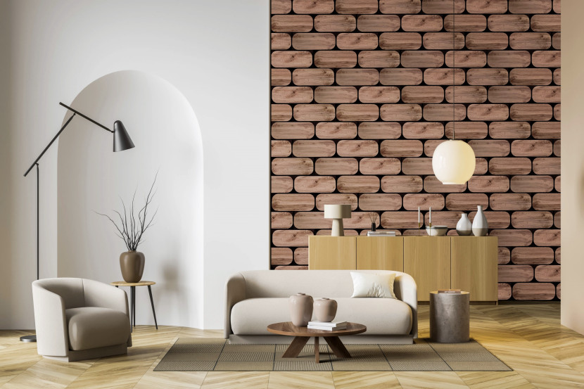 Panele ścienne 3D Cegiełka na czarnym filcu 90x30 cm Dąb