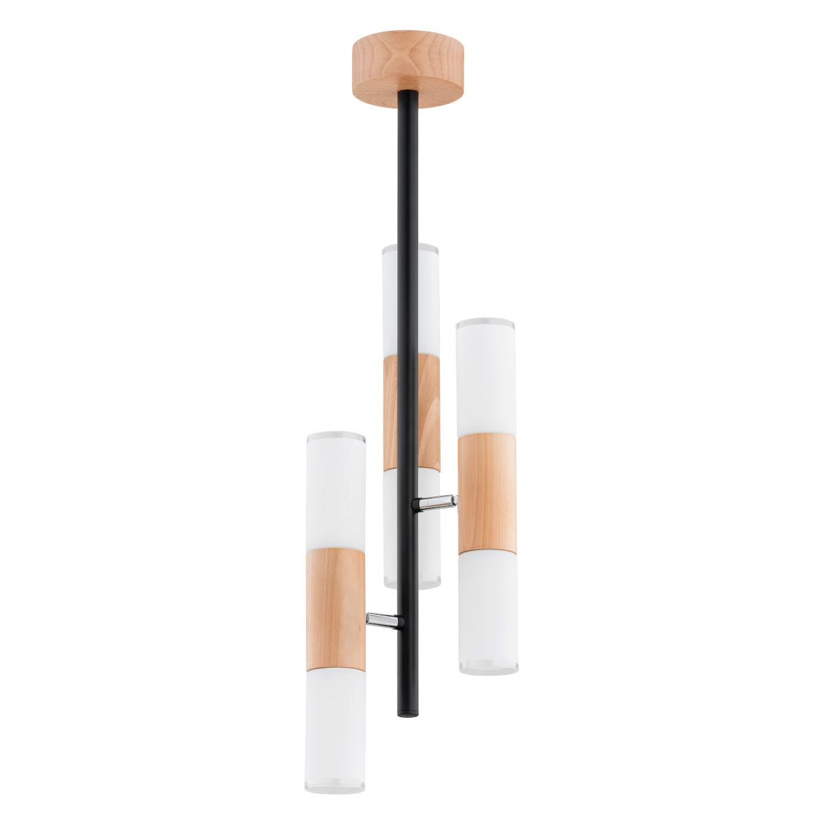 Lampa wisząca jasne drewno-czarna-biała HIROCO 6xE14x10W Alfa