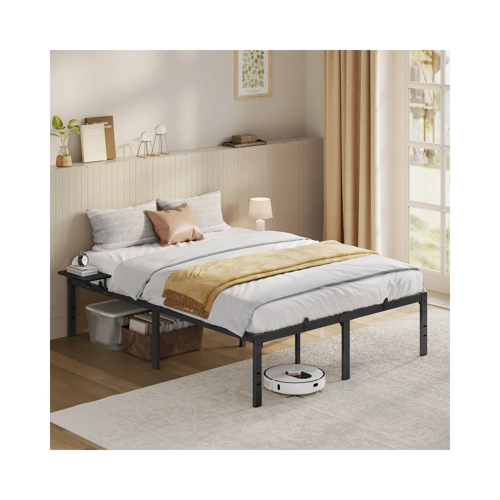 Lit double en métal avec étagères de rangement pour chambre moderne