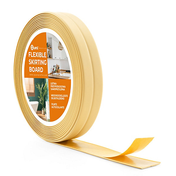 Moulure Souple Auto-Adhésive en PVC 10x10 mm, Plinthe Souple, Bande élastique pour Finitions et étanchéité des Jonctions, crème, 5