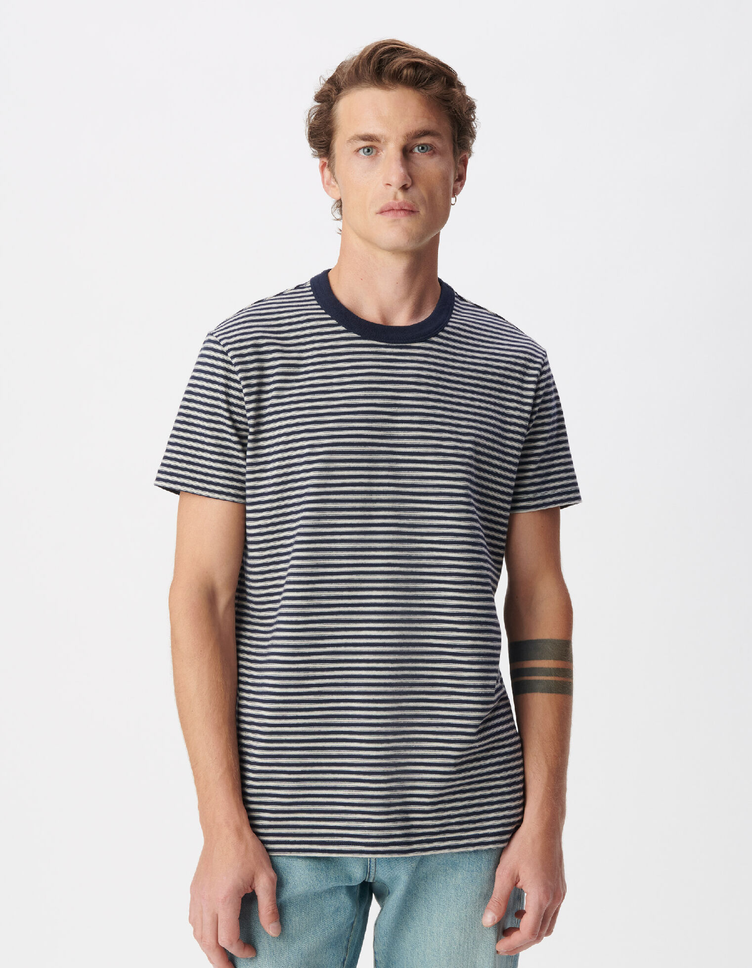 T-shirt manches courtes marine coton bio rayé Homme