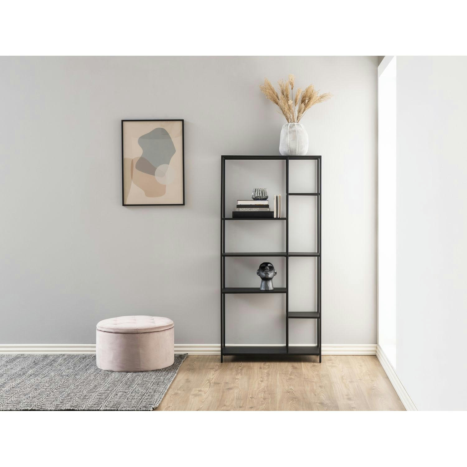 ROULIO - Pouf rond avec coffre de rangement en polyester rouge