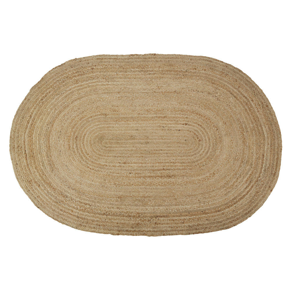 - Tapis tressé ovale en jute beige, 140x200