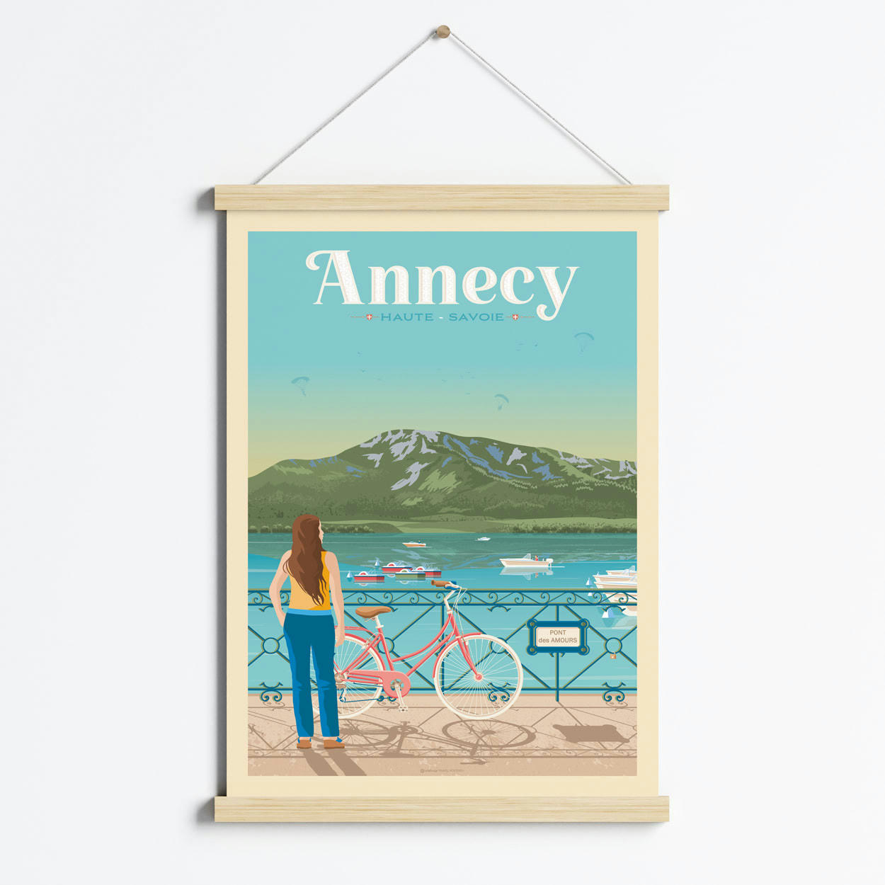 - Affiche Annecy Savoie France + Cadre Magnétique (Bois) 50x70 cm