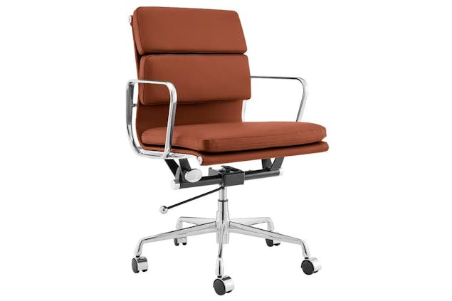 NNEKGE Replica Eames Group Standard Aluminium Padded Low Back Office Chair (Black Leather)