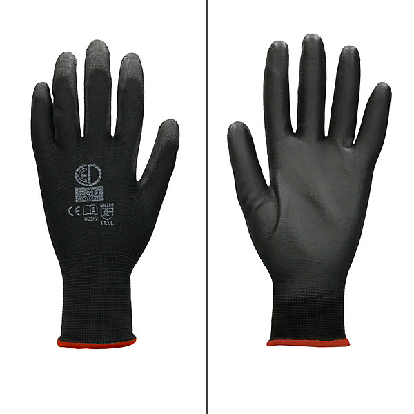 48 Paires de Gants de Travail en PU - Taille 7 - Couleur Noir - Gants de Mécanicien / Constructeurs /de Protection