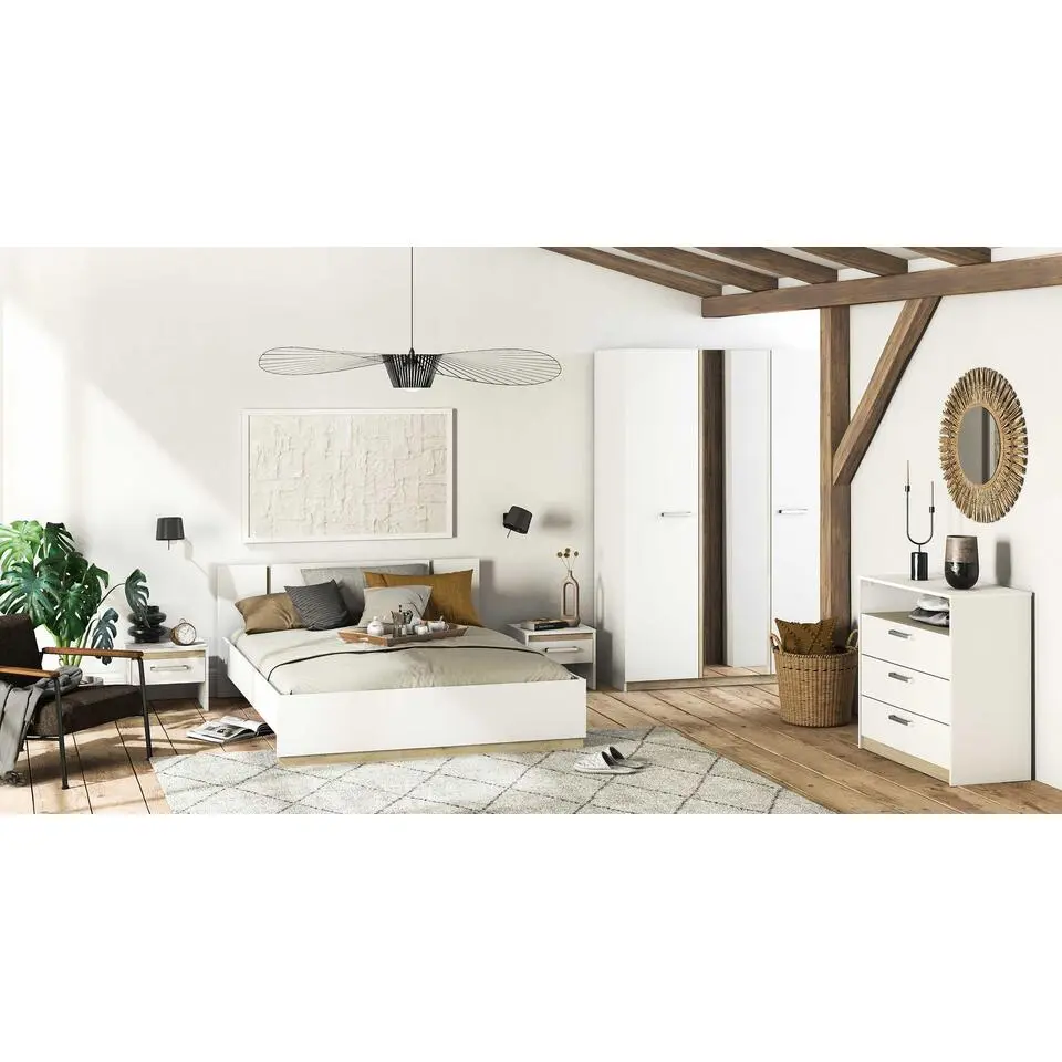 Nachtkastje Waylon 1 lade-Mat wit/Kronberg eik