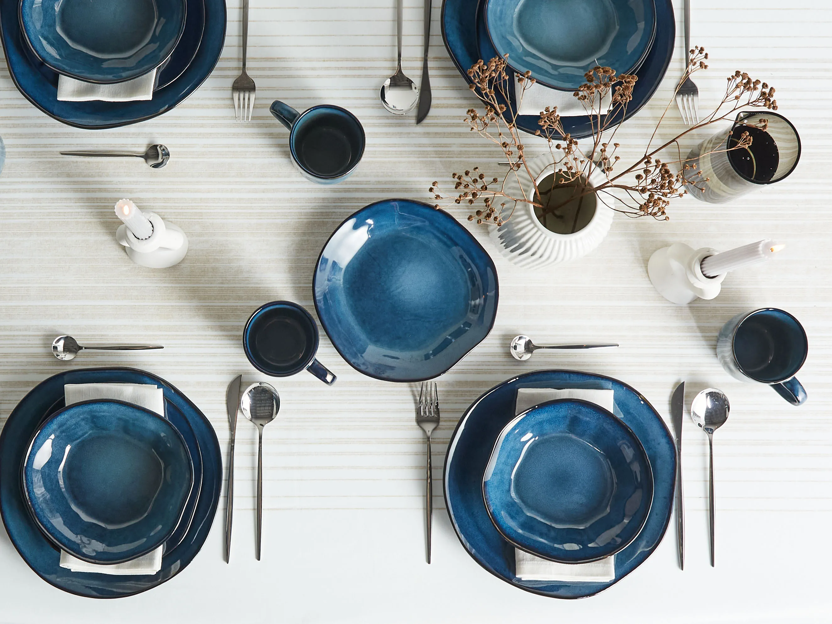 Set of 16 Dinnerware HAWTHORN Stoneware Blue