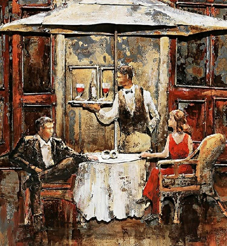 MÉTAL BRASS - Tableau relief en métal brasserie ancienne 70x60