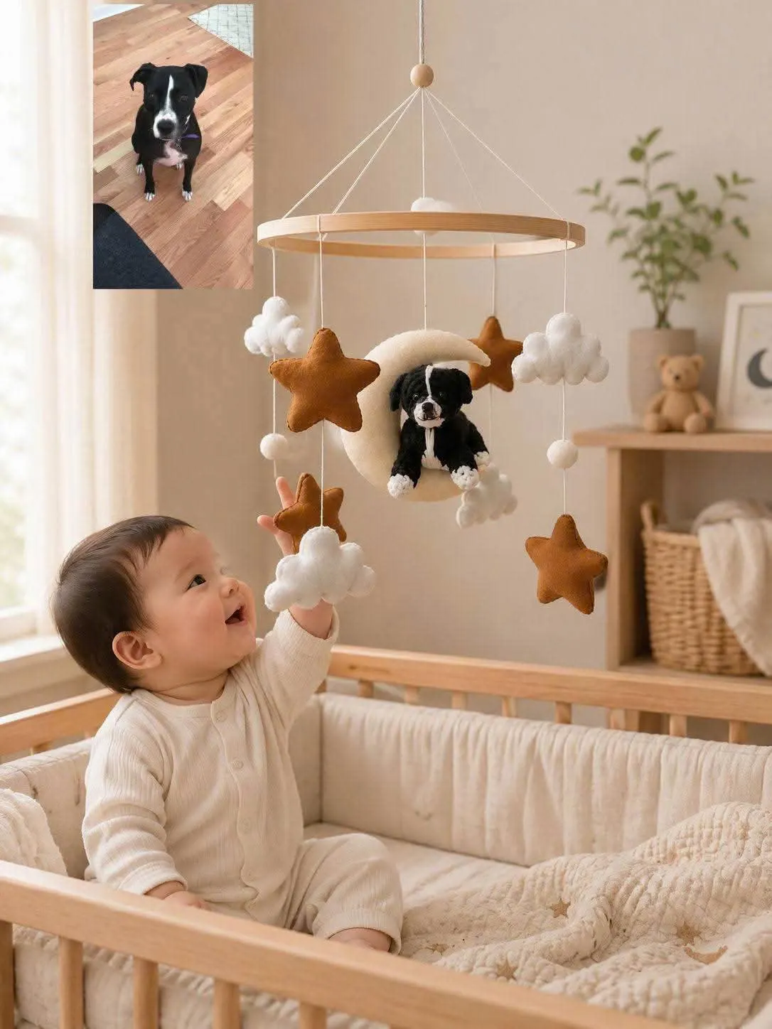 Custom Crochet Dog, Custom Baby Mobile, Crib mobile, Nursery Decor, Nursery Baby Mobile, baby shower, baby nursery, baby room decor