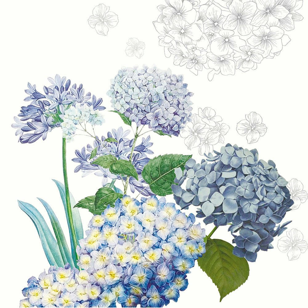 JARDIN DE BRETAGNE BLEU - Serviette antitache déperlant pur lin multicolore 53X53