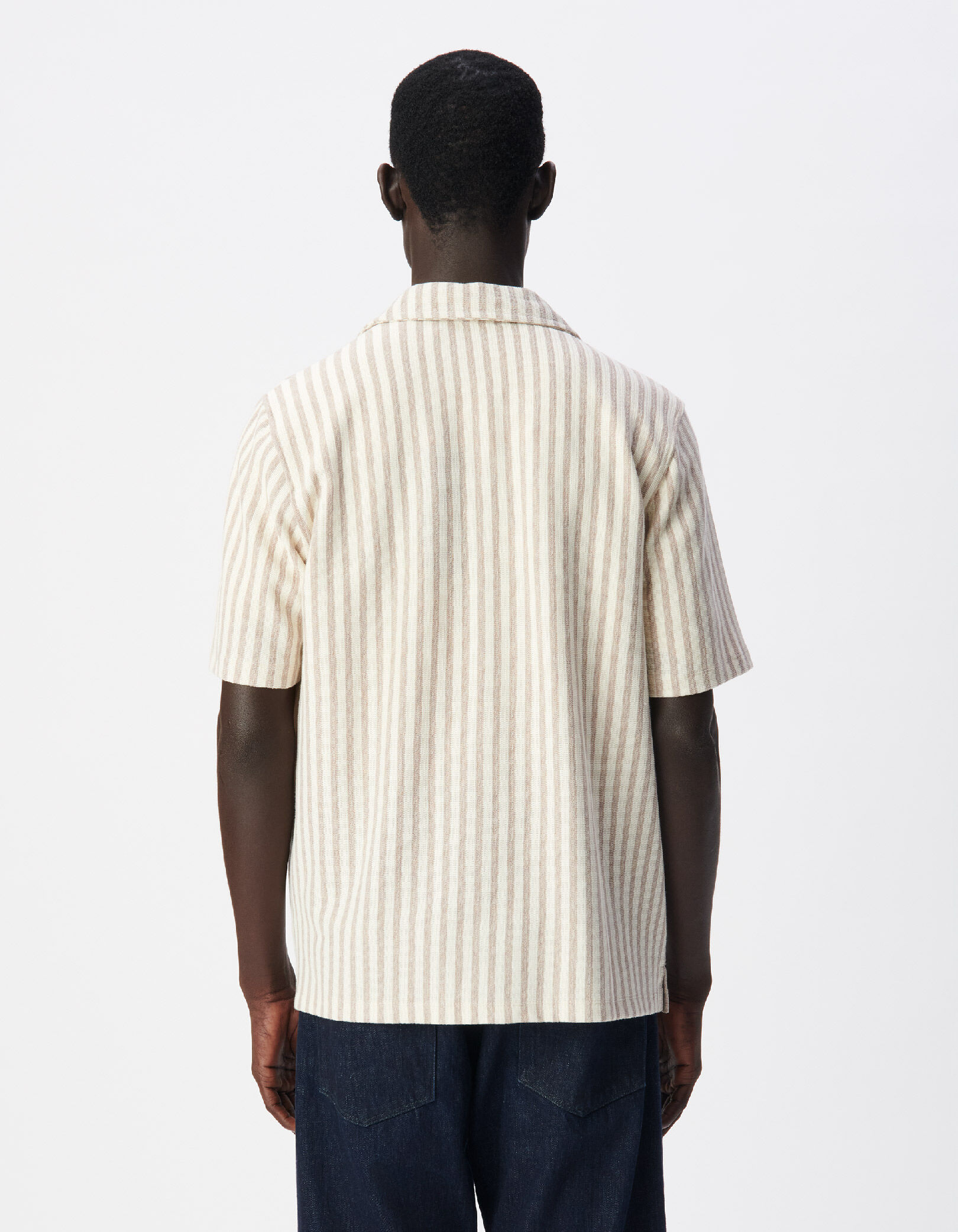Chemise manches courtes beige maille rayures Homme