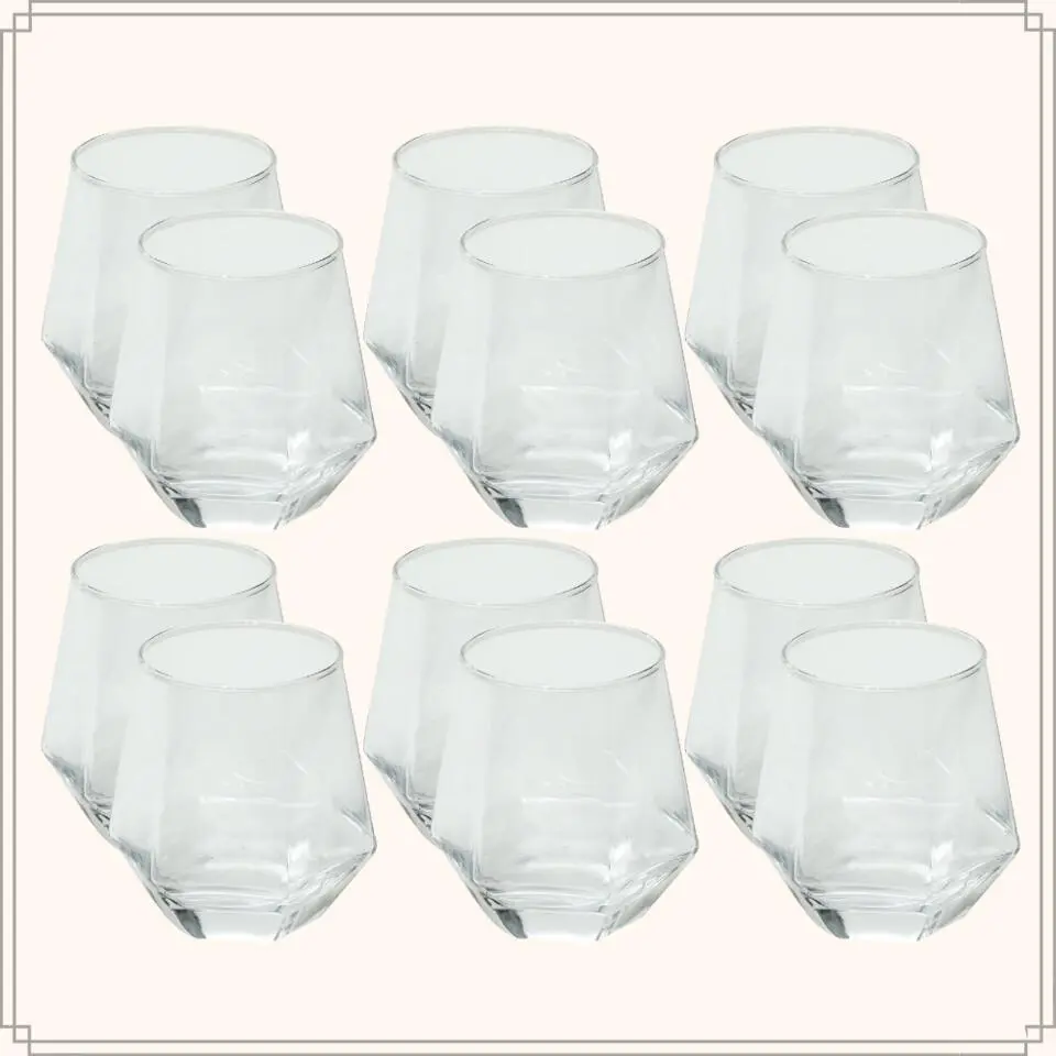 OTIX Waterglazen Set van 12 300ml Diamant vorm Transparant Glas