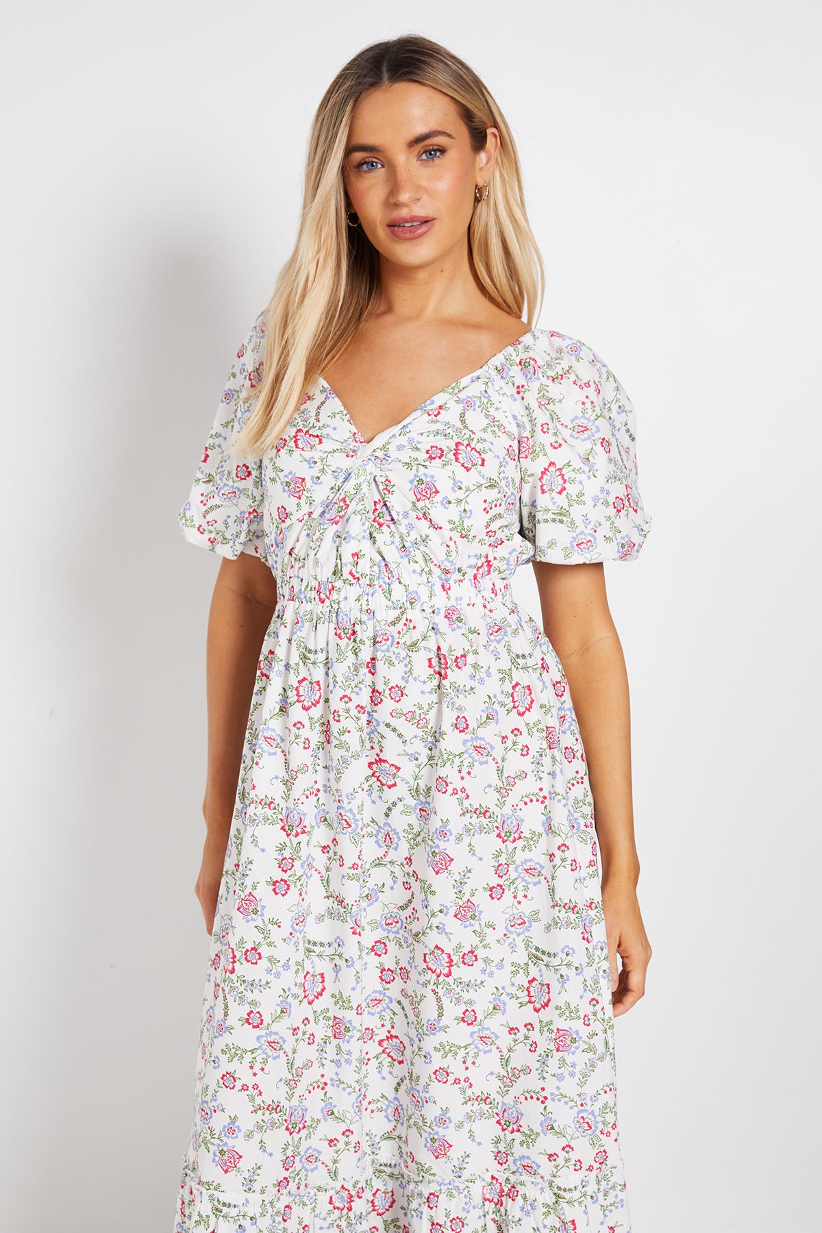 Dorothy Perkins Floral Poplin Twist Front Midi Dress