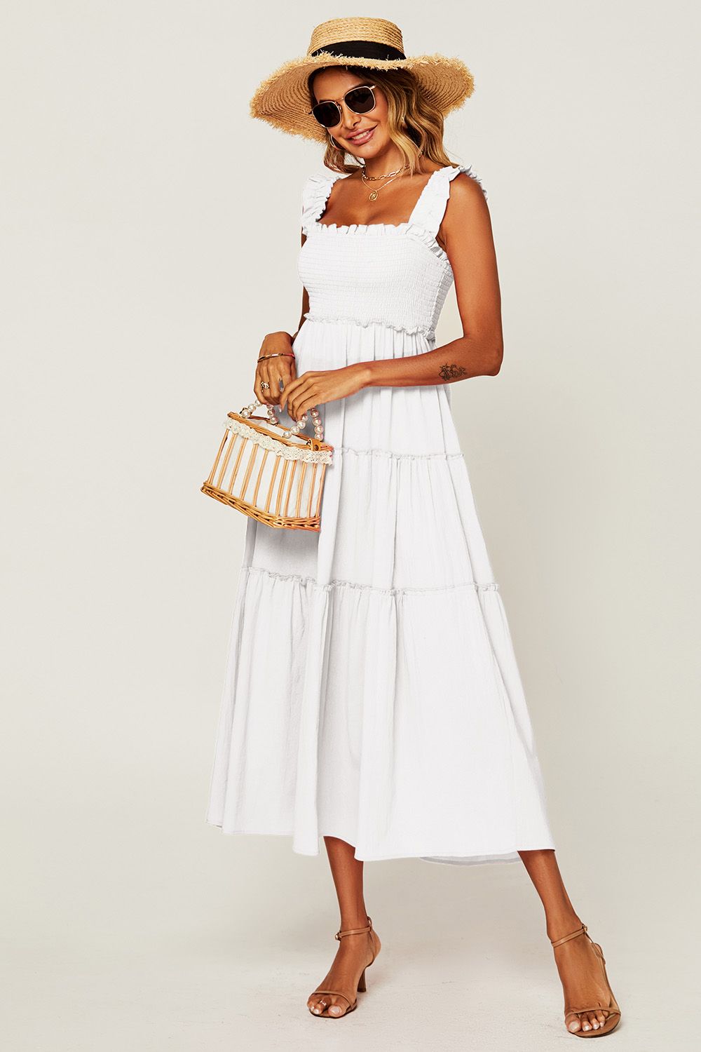 FS Collection Hem Detail Tiered Maxi Dress In Light Blue
