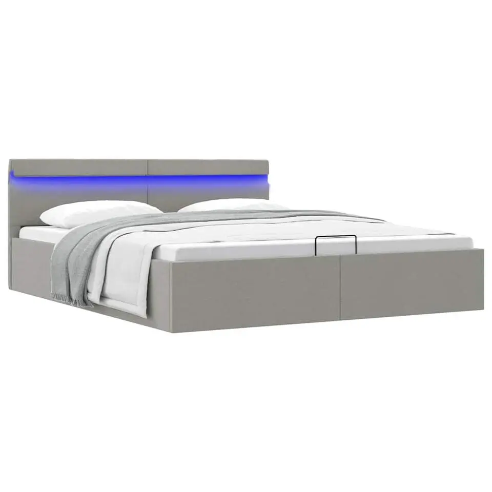 vidaXL - Bed met opbergruimte incl. LED - Lichtgrijs - stof - 180x200 cm