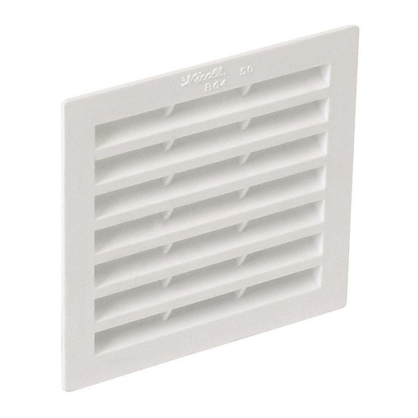 Grille d'aération plastique blanche - B164 carrée type 150 HxL ext:179 x 179 ep. :15 avec moustiquaire