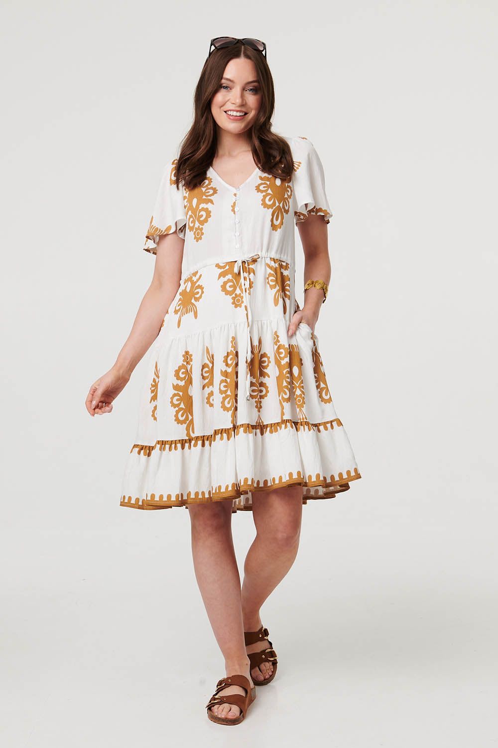 Izabel London Printed Drawstring Knee Length Dress