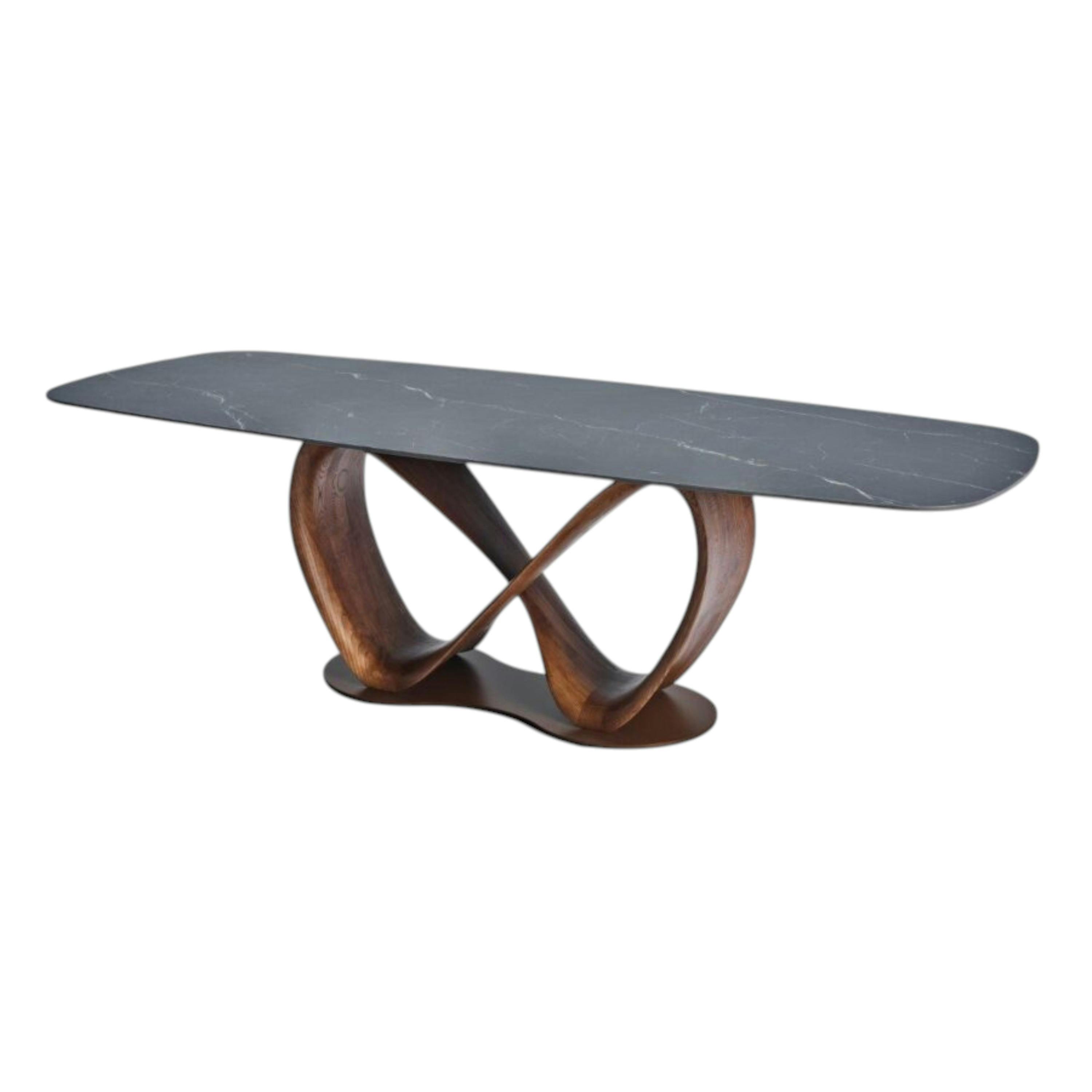 Table céramique grise pied ruban bois brun 260 cm ALDER