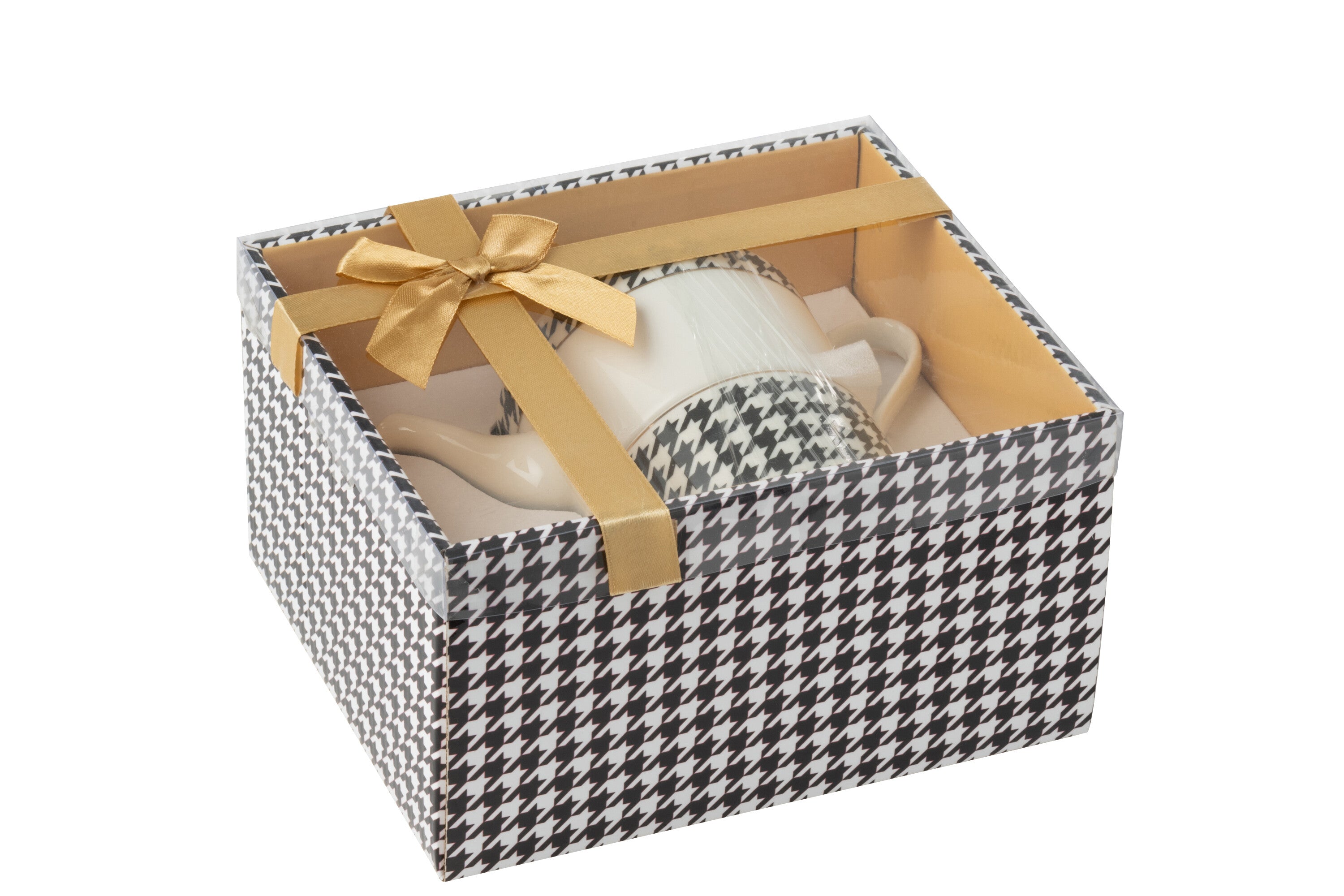 J-Line theepot Pied-Poule - porselein - wit zwart