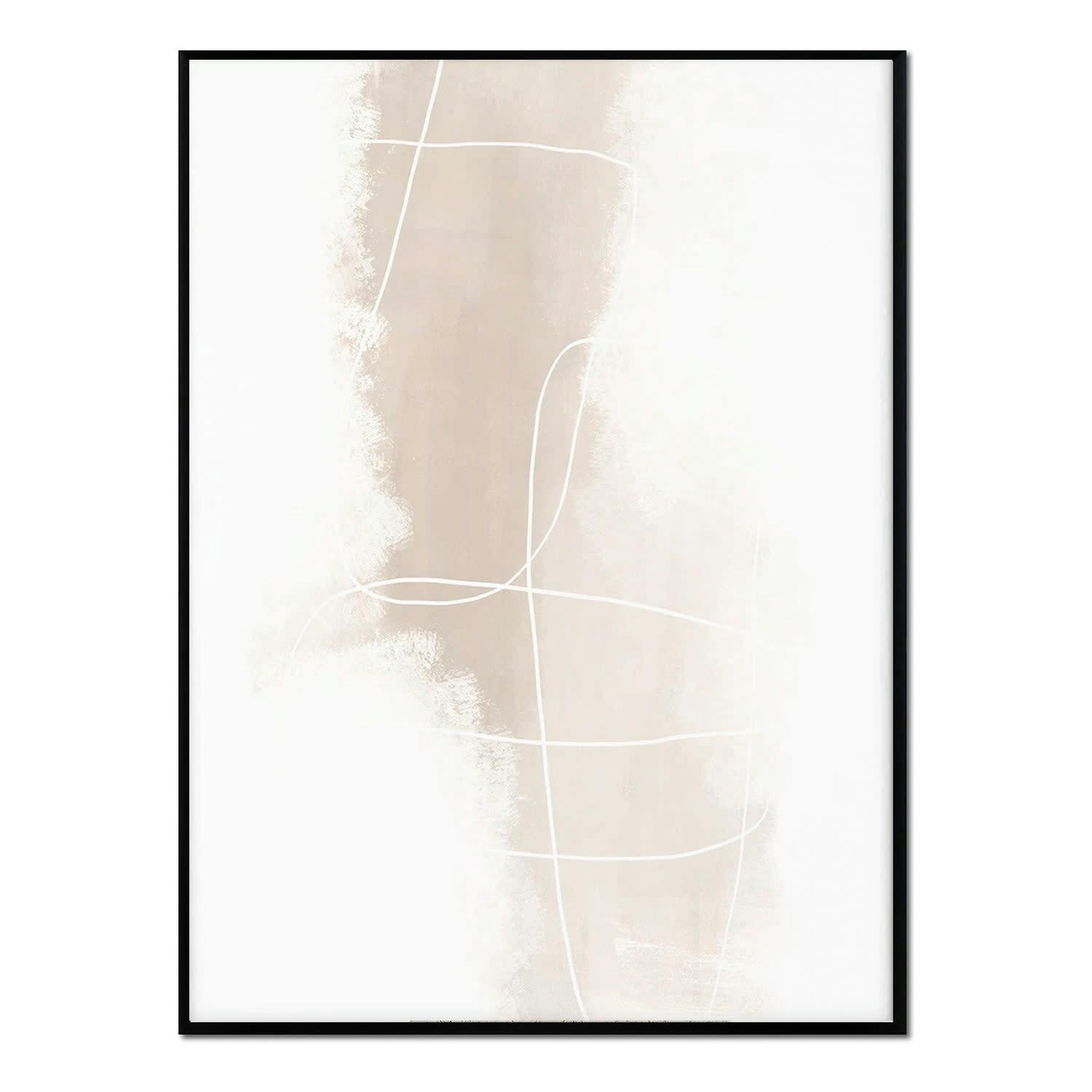 MINIMALISMO - Affiche avec cadre noir -  coups de pinceau abstraits - 30x40
