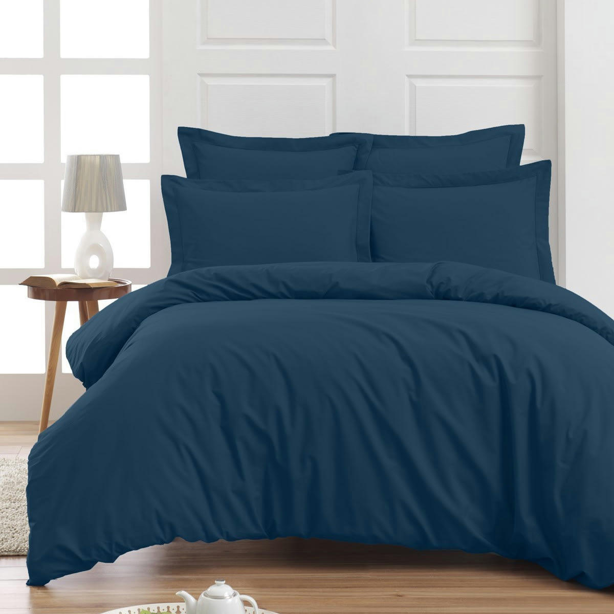 SOFT PERCALE - SENSEI SOFT - Drap housse uni percale easy care Indigo 160x200