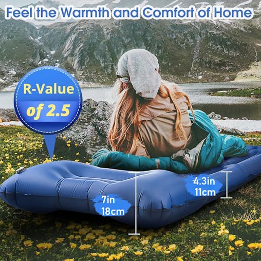 NNETM 5-Inch Inflatable Camping Sleeping Mat with Pillow