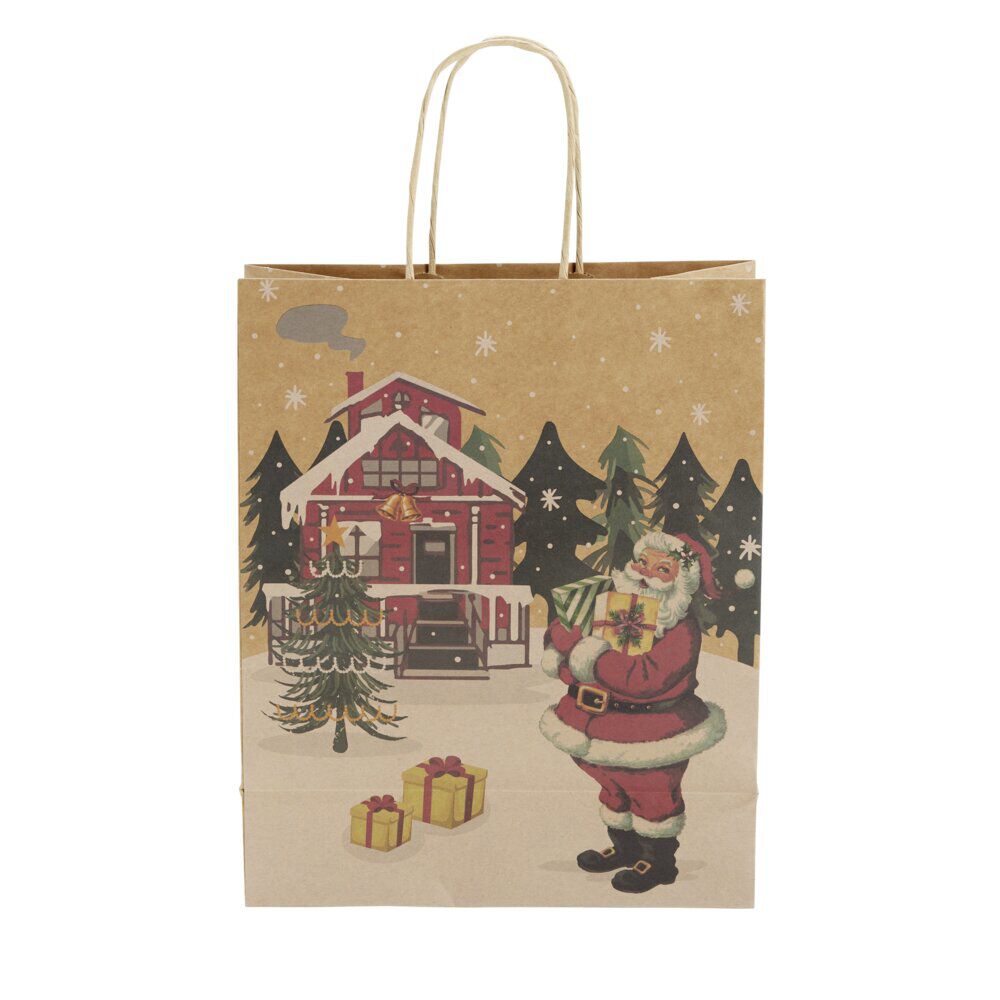 Sac cadeau No&euml;l motif traditionnel paysage 26x12xH32,5cm