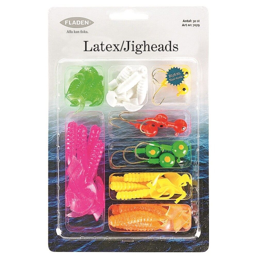 FISKESLUK FLADEN JIG HEADS ASSORTERTE 30 DELER 3-15G