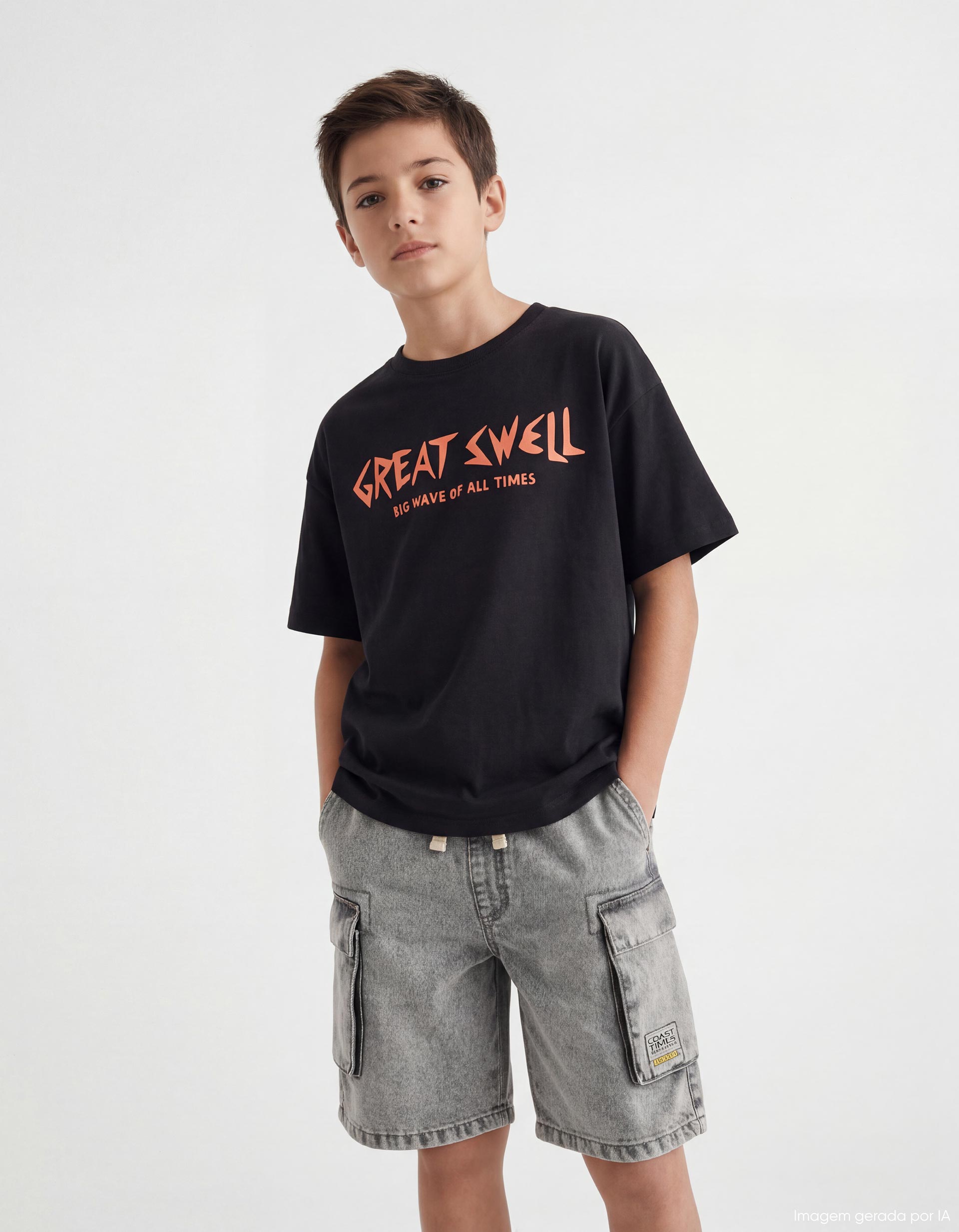 T-shirt Estampada, Menino, Preto
