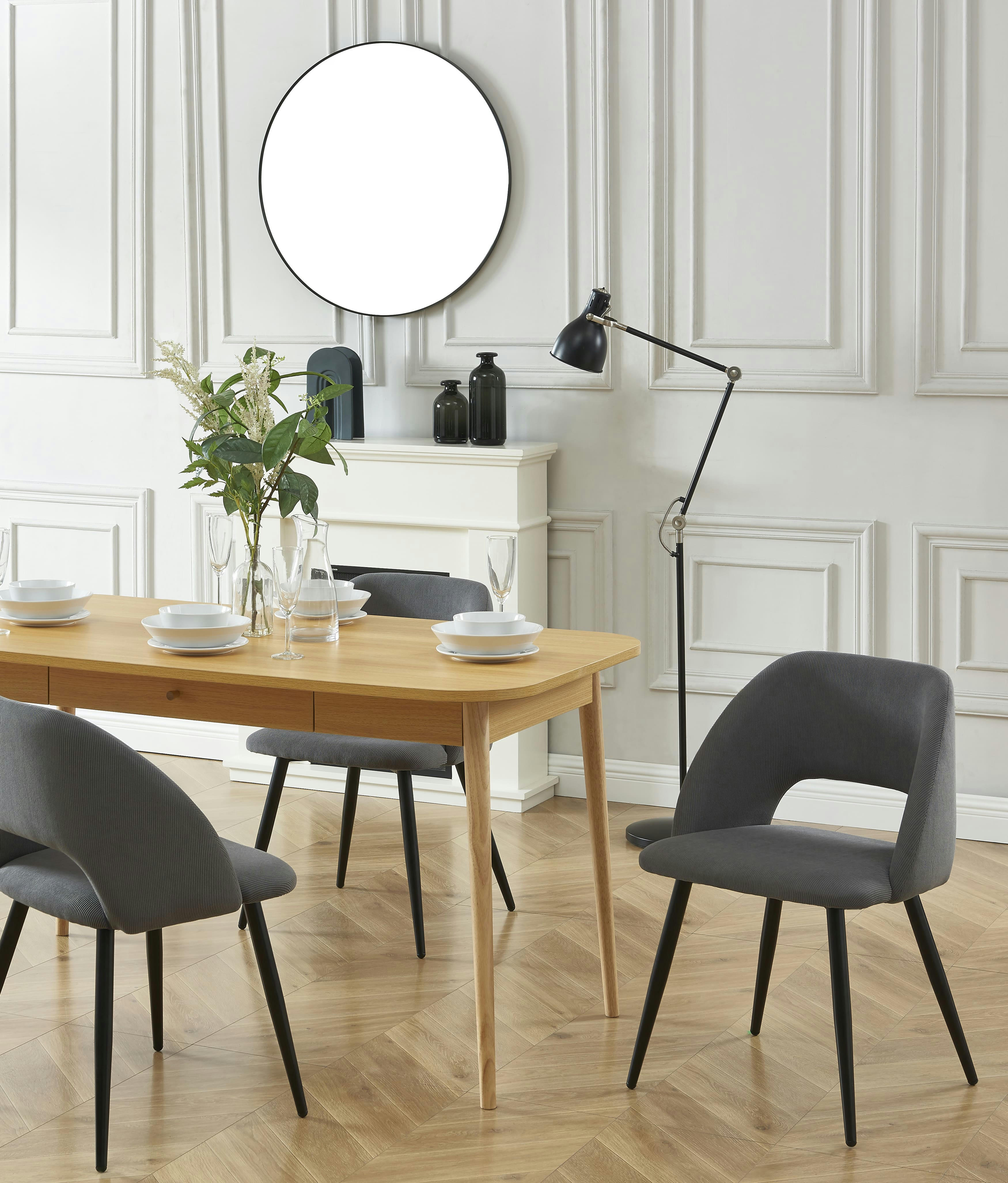 VINTAGE - Lot de 2 chaises  velours côtelé gris pieds métal noir