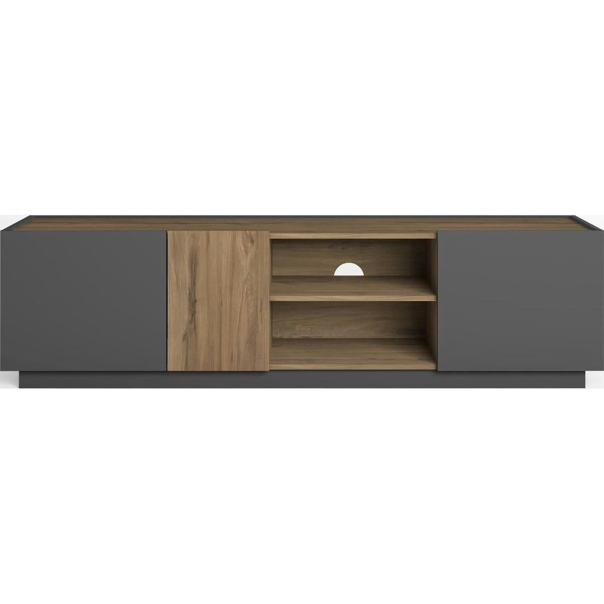 JOSIE - Meuble TV 3 portes gris anthracite et effet bois 180 cm