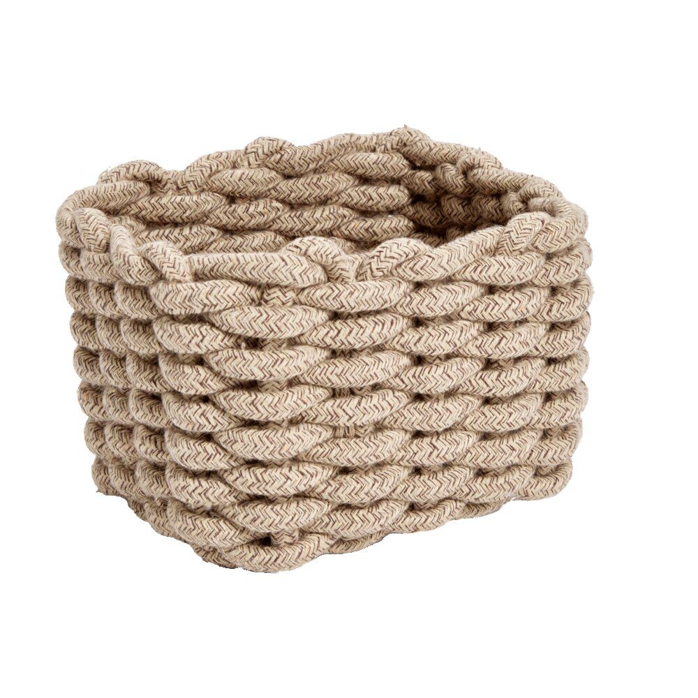 Panière salle de bain beige tressée coton à poser 15x20xH15cm
