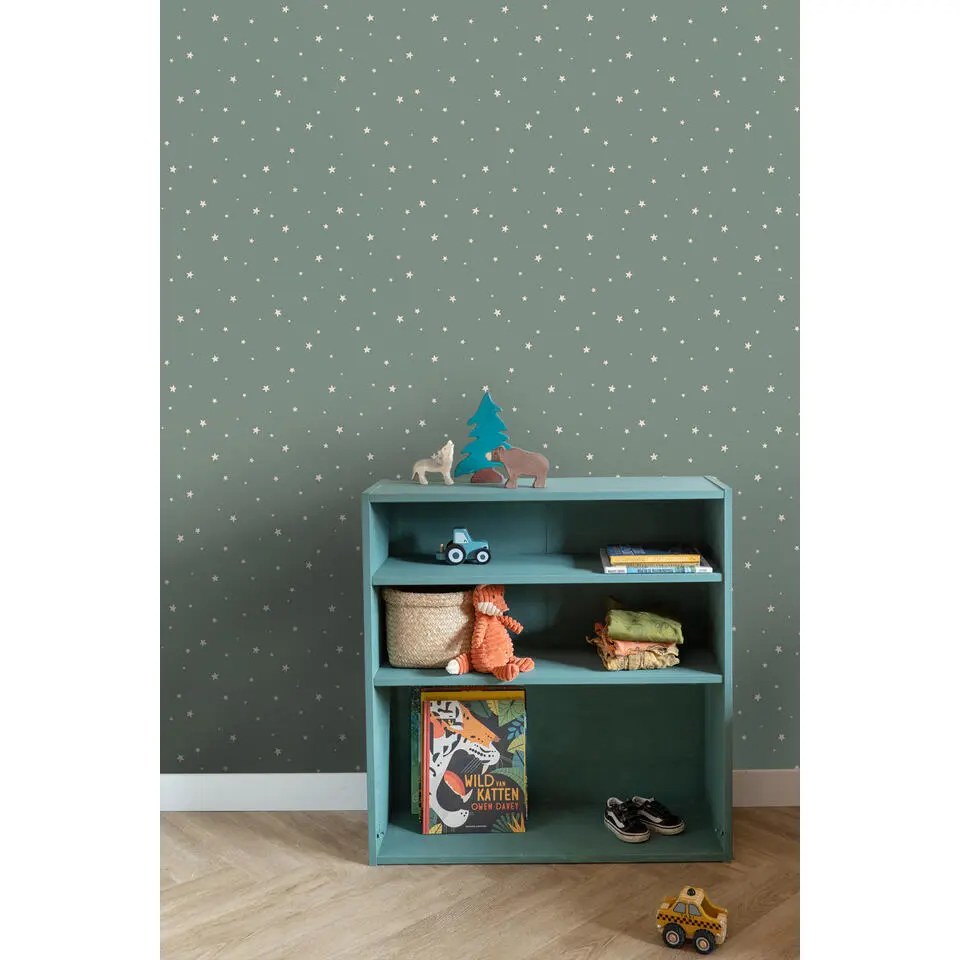 ESTAhome behang sterretjes vergrijsd groen - 53 cm x 10.05 m