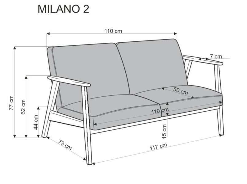 Sofa MILANO 2S szara/orzech dwuosobowa