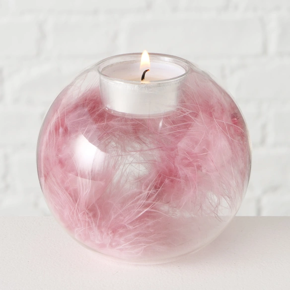 Teelichthalter »Feder«, Glas, rosa