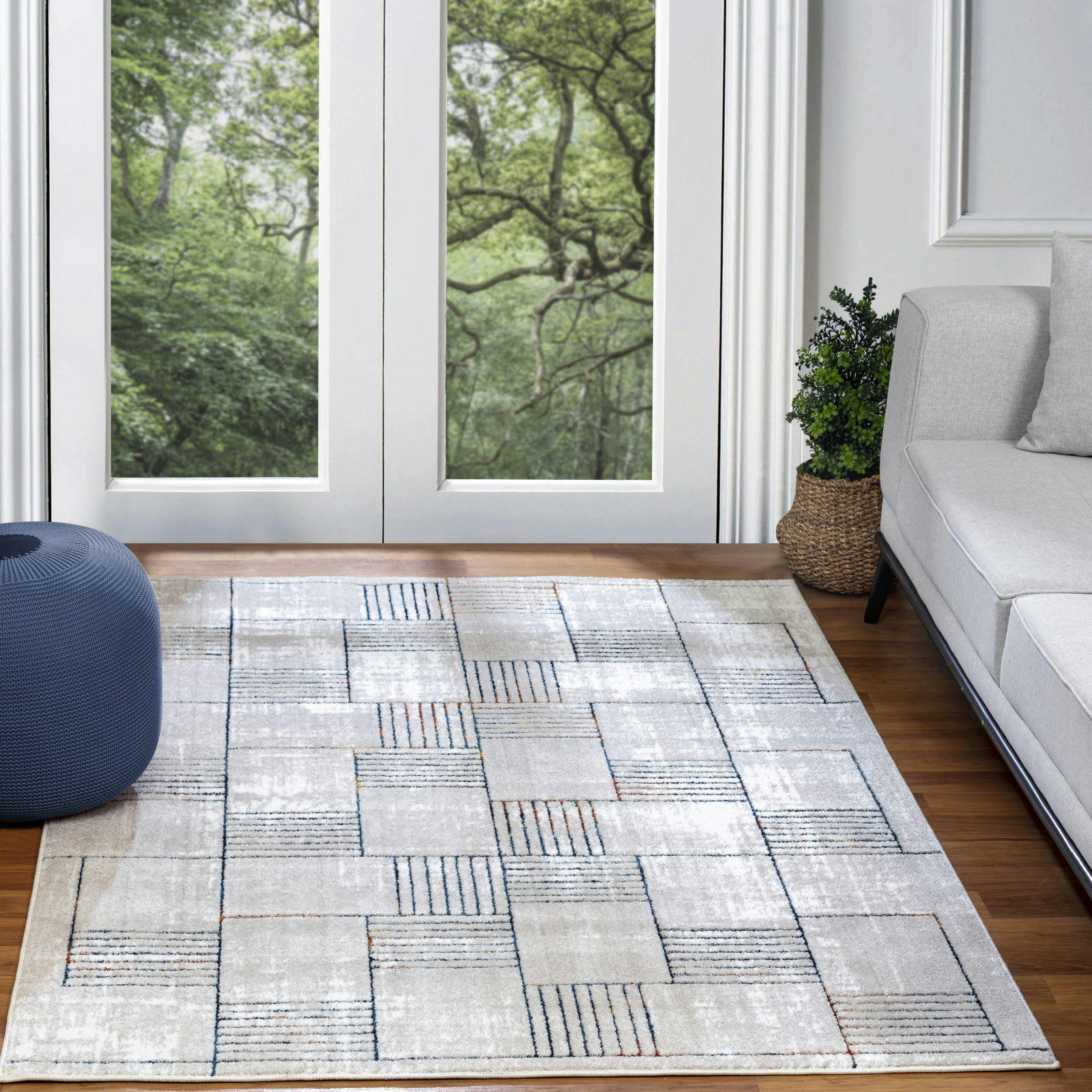 IVY - Tapis Scandinave Industriel Bleu/Orange 200x275