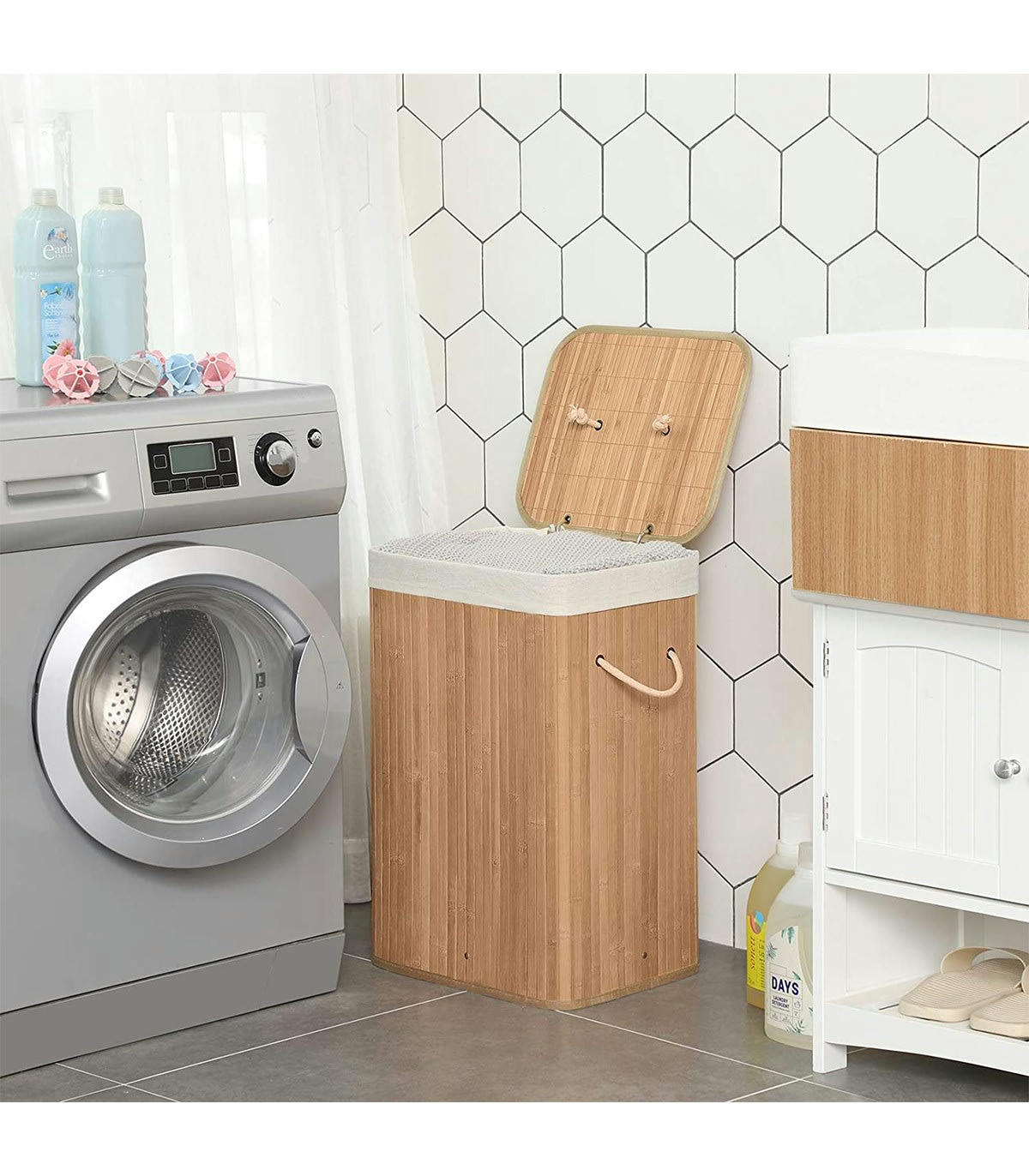 - Panier à linge pliable en bambou - L40 x H60 cm