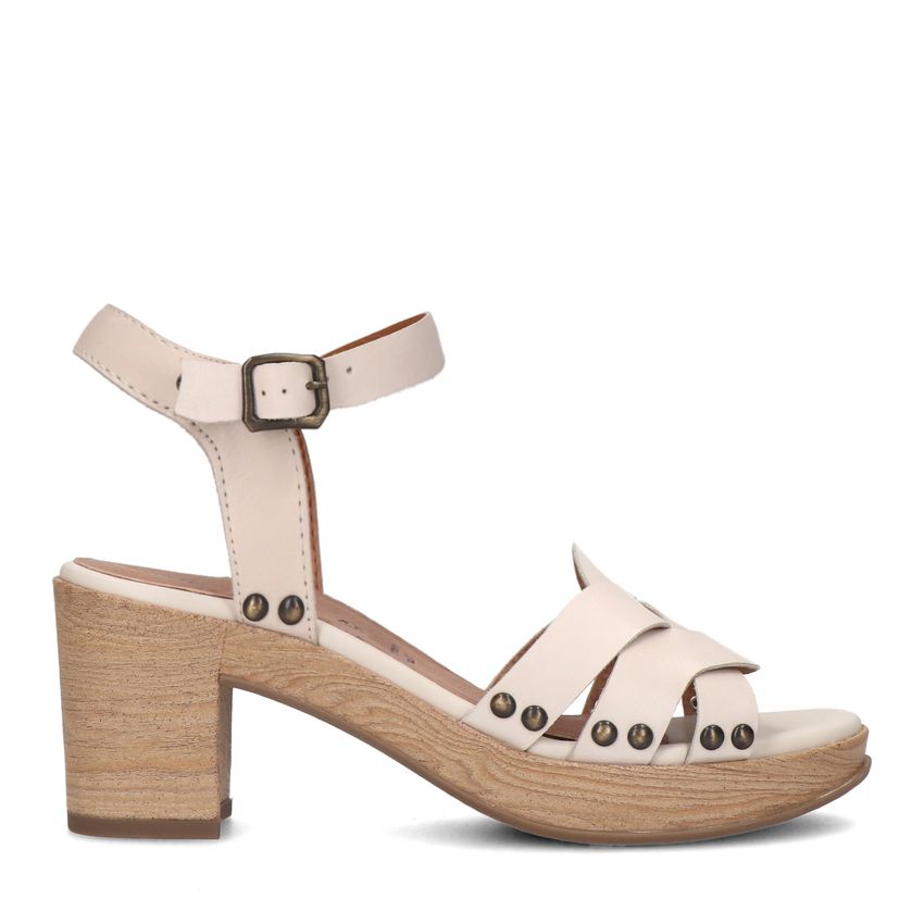 No Stress Beige leren sandalen met blokhak