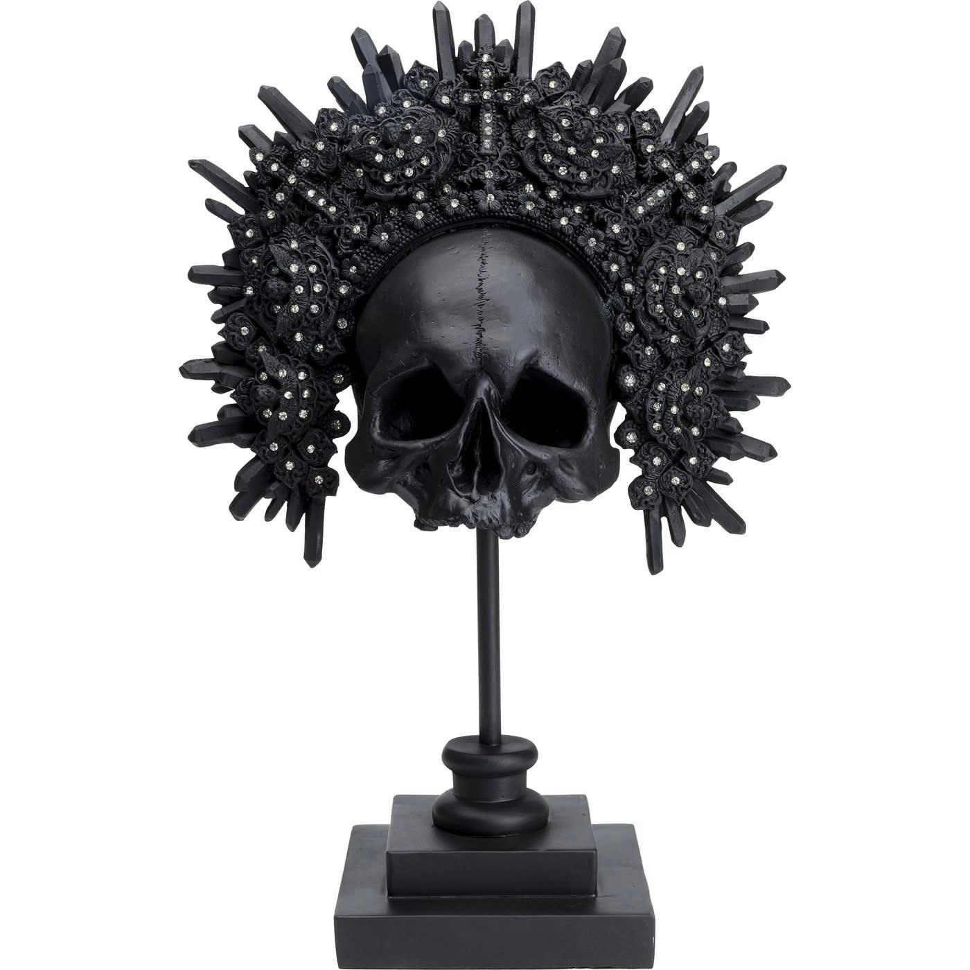 KING SKULL - Statuette crâne avec couronne en polyrésine noire H49