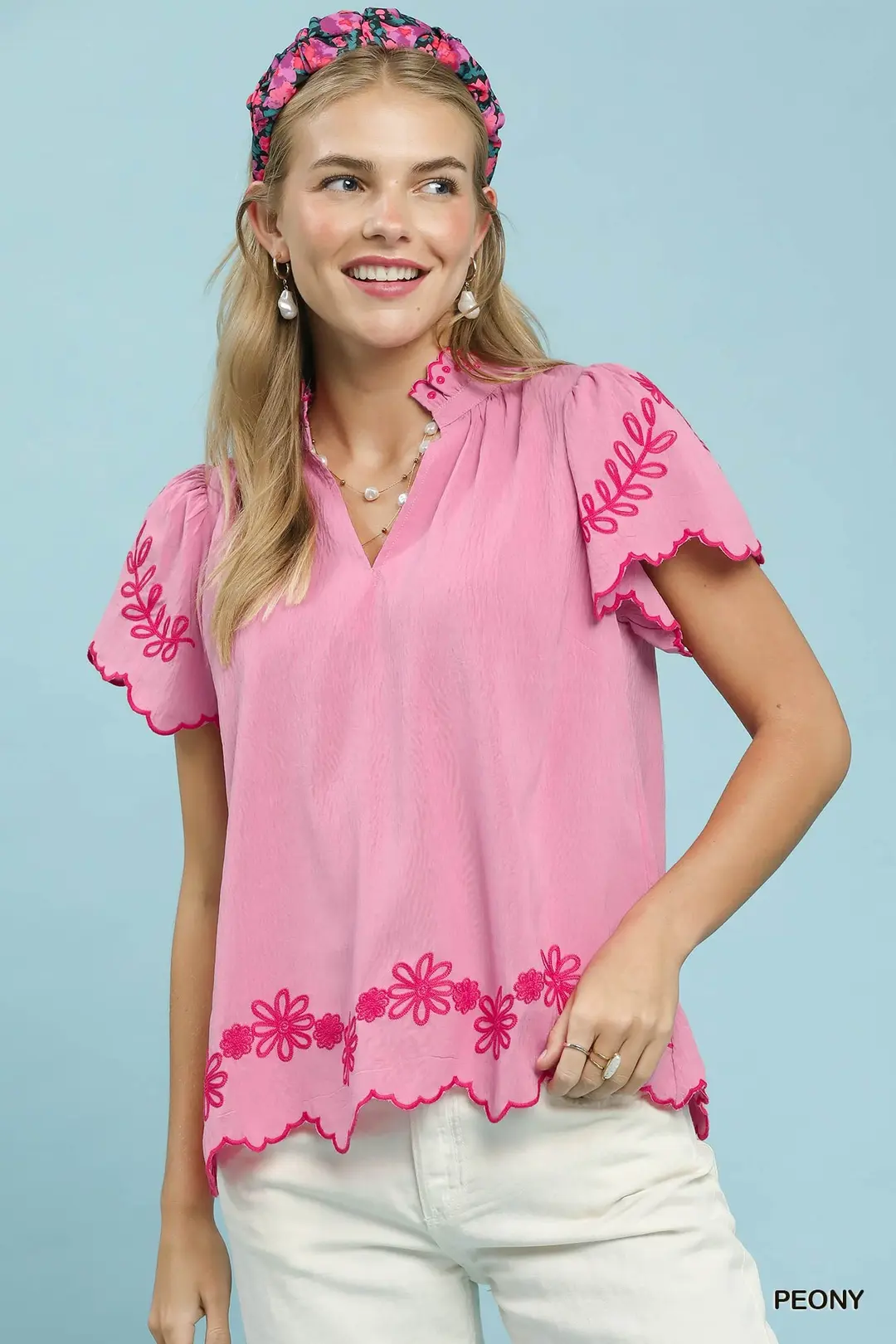 Embroidered Scallop Top