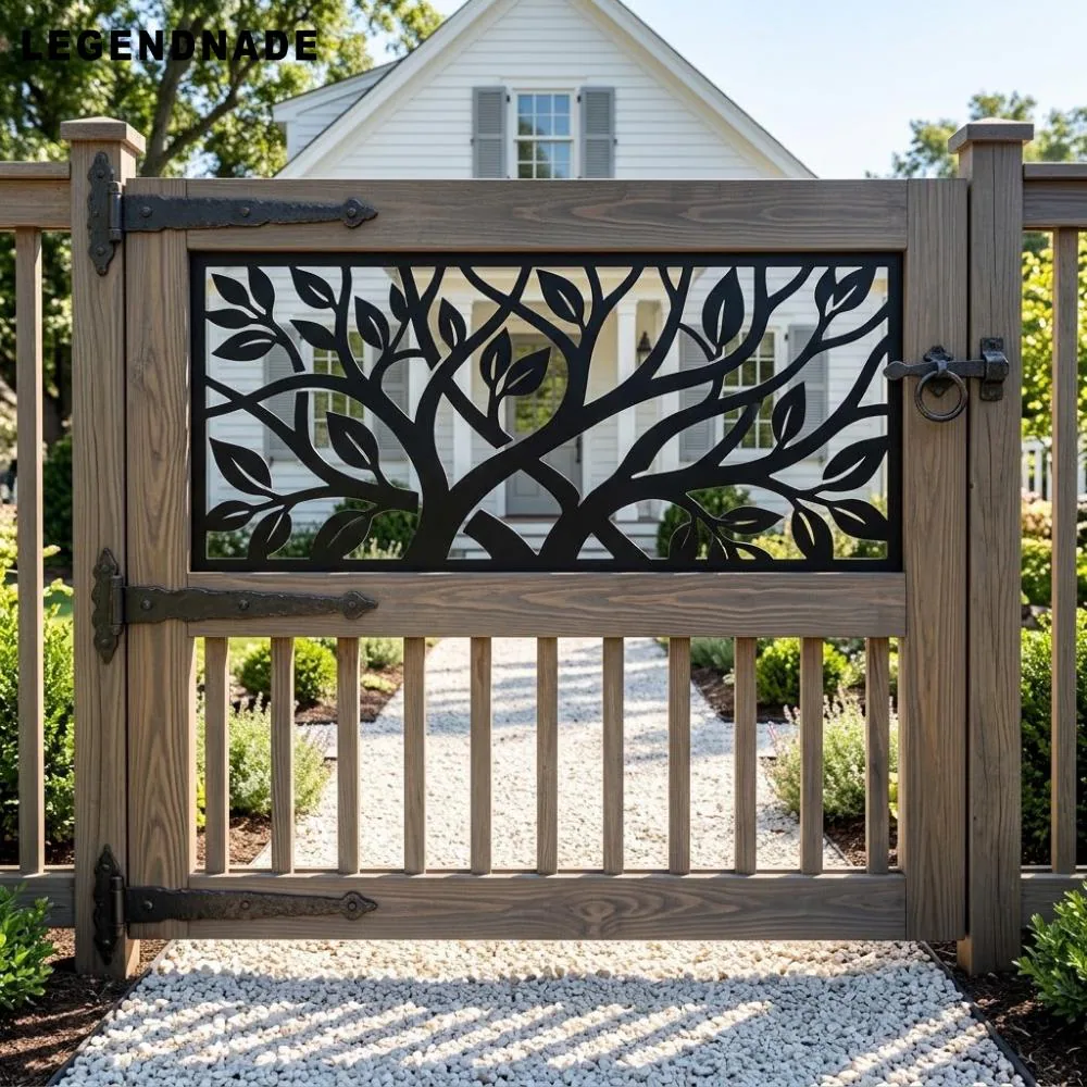 Tree Branch Gate Insert Panel, Leaf Privacy Screen, Modern Metal Railing, Garden Fence Decor