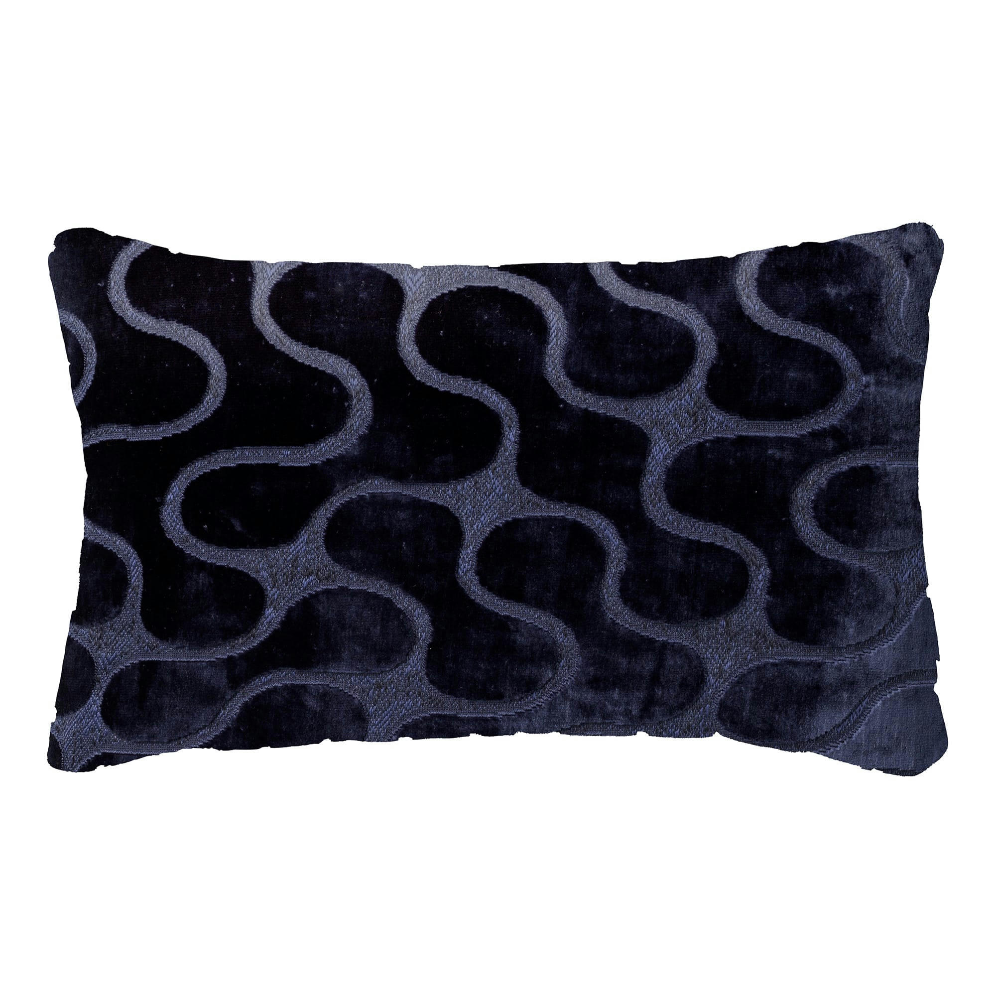- Coussin bleu en velours 30x50 cm avec motif