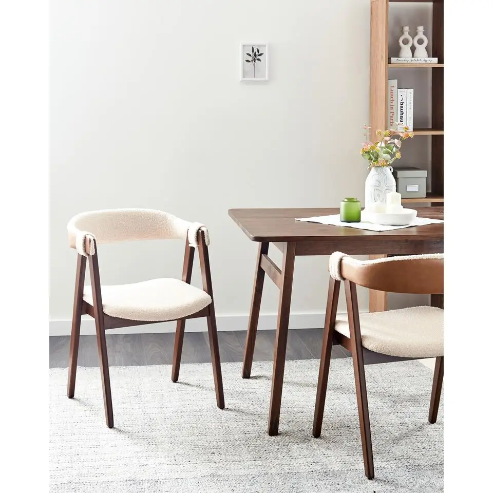 DAY - Eetkamerstoel set van 2 - Donkerhout/Lichtbeige - Boucl&eacute;