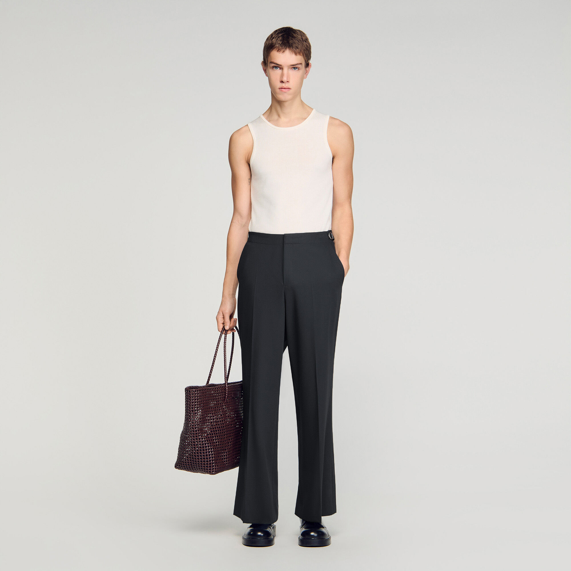 Pantalon large en laine à boucles