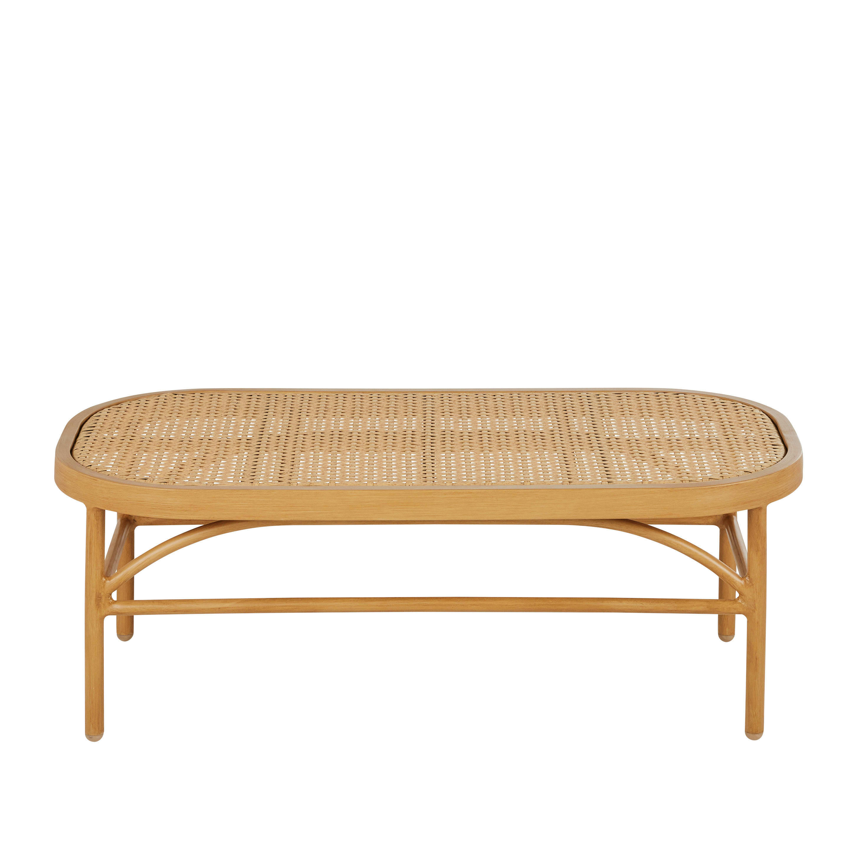 - Table basse de jardin en aluminium beige et résine tressée imitation rotin