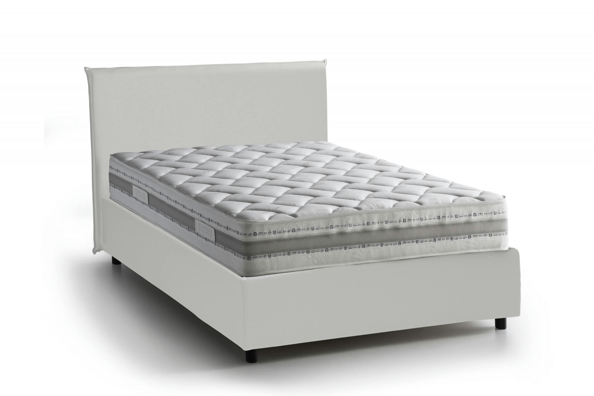 DACUT - Lit coffre 140x190 cm en éco-cuir blanc