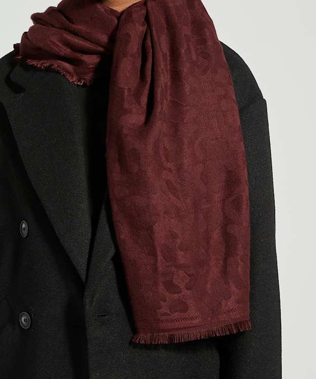 Leopards Burgundy - Fringed Leopard Print Scarf